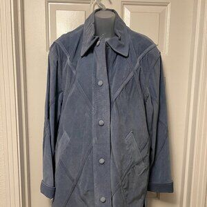 Dennis Basso Blue Suede Leather Patterned Jacket